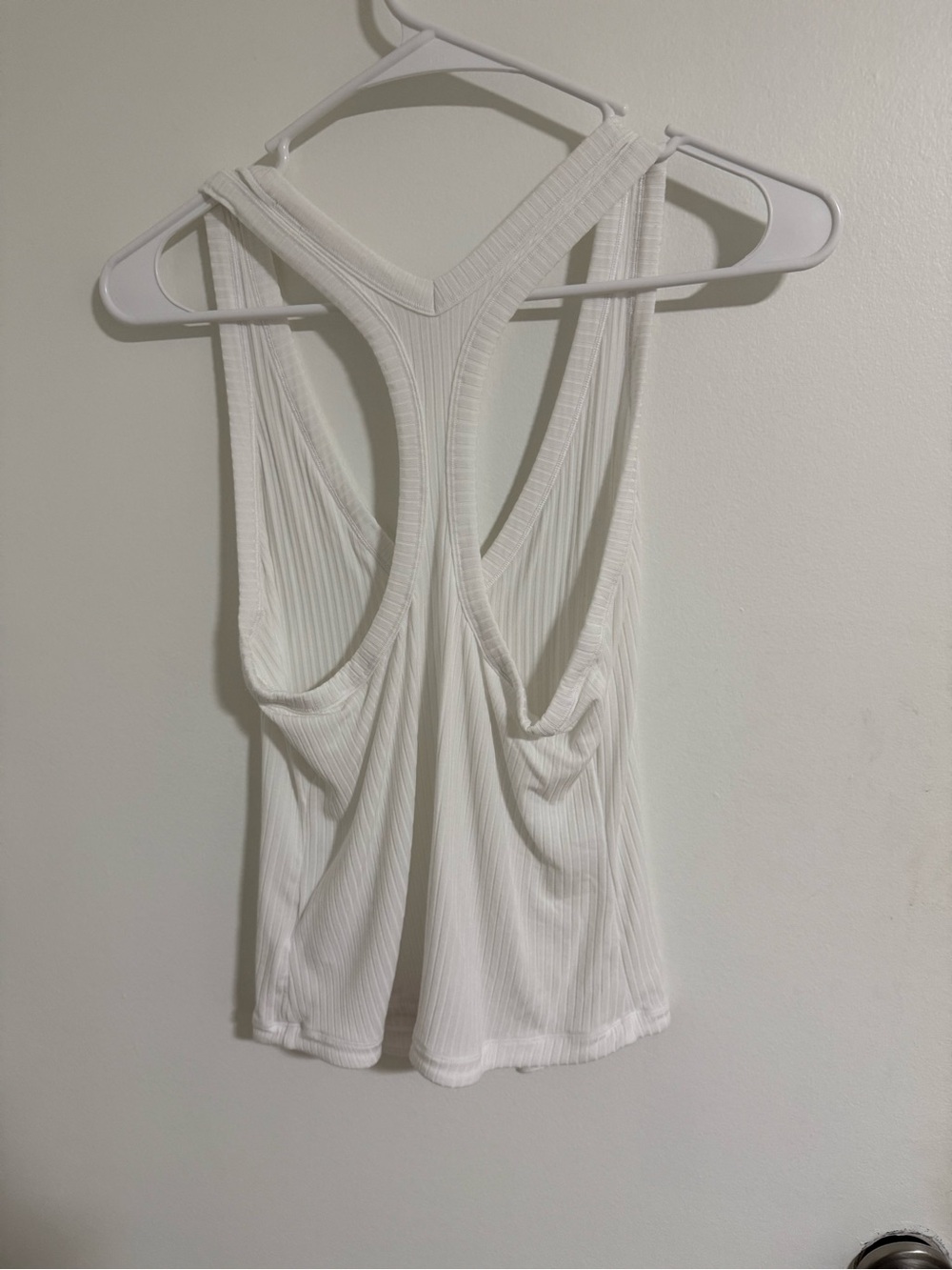 Athleta White Ribbed V-Neck Racerback Tank - Picture 2 of 3